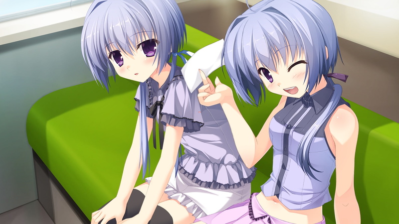 skirt, naru, ponytail, nanao, sphere, berrys, thighhighs, game, natsuki, 1080P, kokonobi, satou, twins, eyes, purple, haruki