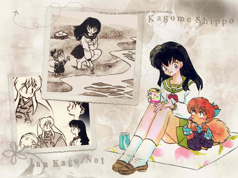 Kagome, 480P, anime, hd, art, Shippo, Inuyasha