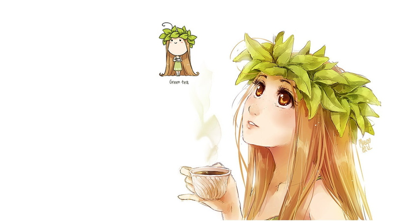 indoors, leaf, portrait, tea, anime girls, women, young adult, headshot, plant part, 720P, lifestyles, food and drink, beautiful woman, freshness, fashion