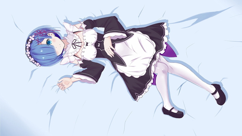 anime girls, cleavage, anime, collars, stockings, short hair, headdress, maid, Re:Zero Kara Hajimeru Isekai Seikatsu, 1080P