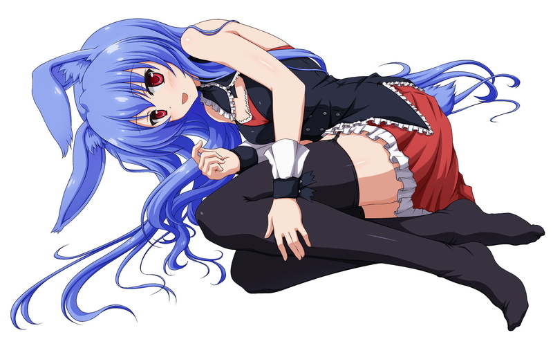 blue, thighhighs, desu, sou, vfenster, tagme, isekai, tachi, mondaiji, red, long, eyes, bunnygirl, kuru, 1080P, hair, kara