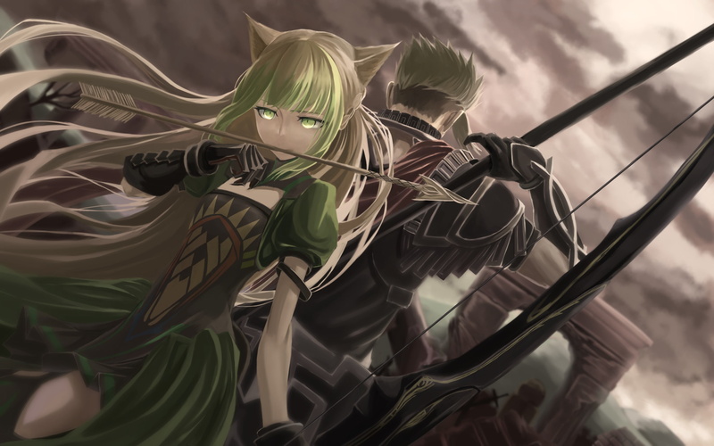 2K, long hair, Fate/Grand Order, anime, green eyes, animal ears, green hair, bow, Fate Series, Fate/Apocrypha, anime girls