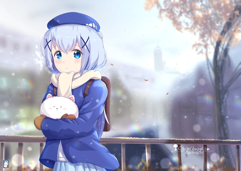 1080P, short, animal, gochuumon, kafuu, seifuku, com, watermark, hat, hair, eyes, scarf, rabbit, loli, desu, aqua, konachan, 256495, usagi, chino, chinchongcha