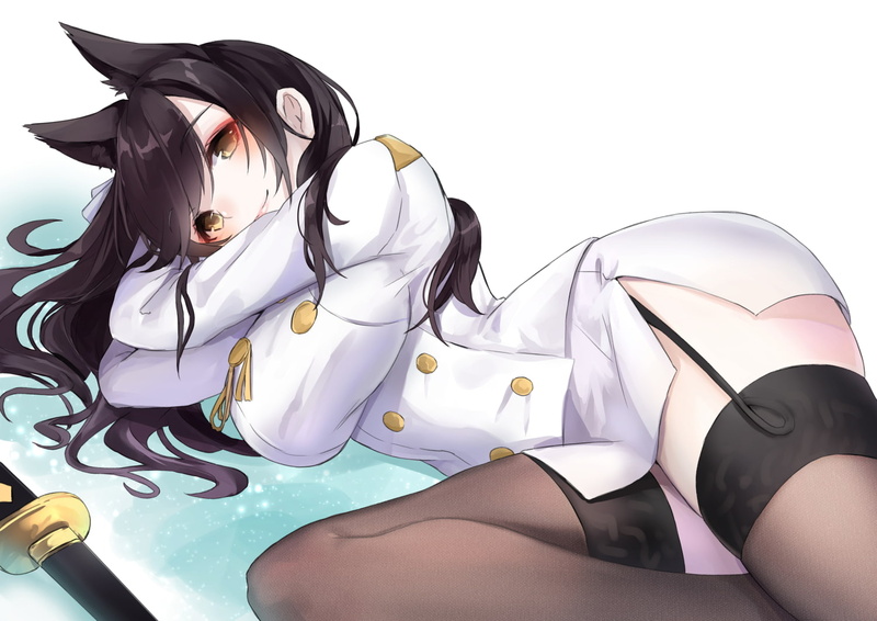 garter, com, katana, black, pecco, uniform, sword, 254061, ears, stockings, lane, skirt, azur, belt, thighhighs, konachan, eyes, chan, breasts, 720P, weapon