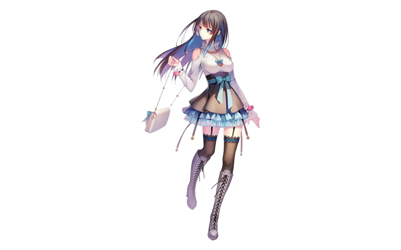 tidsean, long, bow, senki, 1080P, com, sangai, eyes, garter, boots, 248222, thighhighs, aqua, hair, konachan, black, breasts, skirt, necklace, white, belt