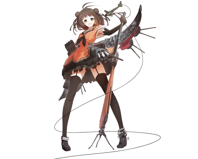 belt, naka, eyes, kancolle, garland, collection, gloves, hair, wadatsumi, white, thighhighs, dress, 1080P, brown, elbow, garter, microphone, kantai