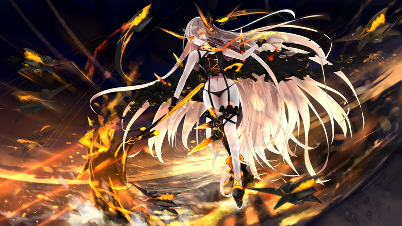long, garter, gray, original, com, yellow, weapon, fancyark, belt, eyes, gloves, panties, hair, breasts, underwear, 246459, navel, 4K, konachan, thighhighs