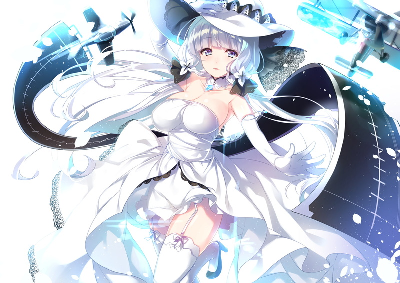 hat, anthropomorphism, elbow, art and craft, yuu, long, aircraft, stockings, real people, cleavage, white, konachan, creativity, 262592, representation