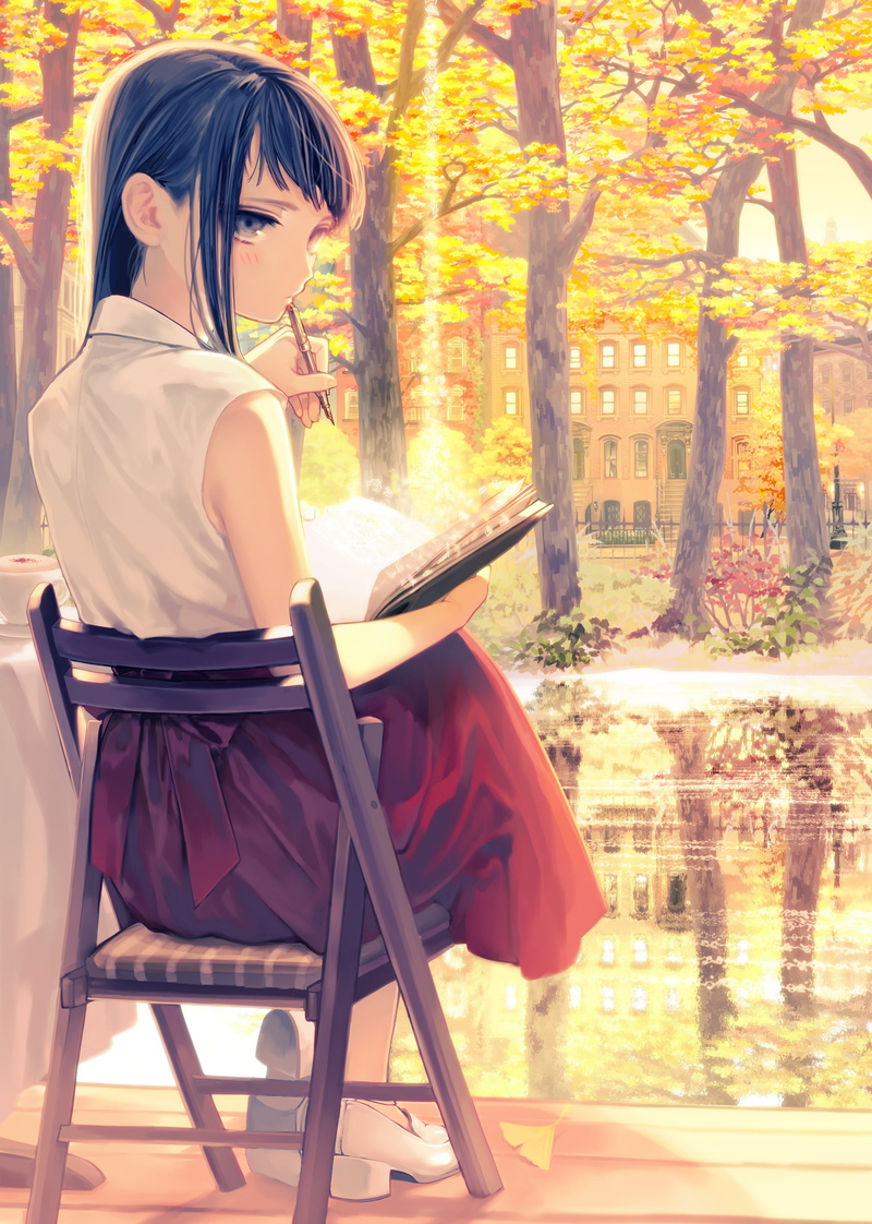 black hair, real people, original characters, sitting, young adult, plant, beauty, shoes, shirt, young women, beautiful woman, chair, tree, nature, trees