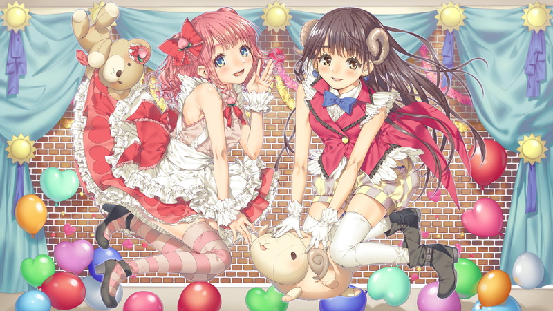 girls, 4K, blush, boots, sheepgirl, original, bear, gloves, yana, thighhighs, dress, horns, teddy, animal, mori, sheep, wristwear