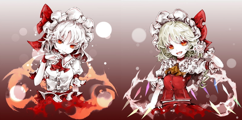 com, vampire, 248073, yutapon, scarlet, wings, eyes, remilia, wristwear, gradient, red, short, konachan, polychromatic, flandre, touhou, blood, hat, 1080P