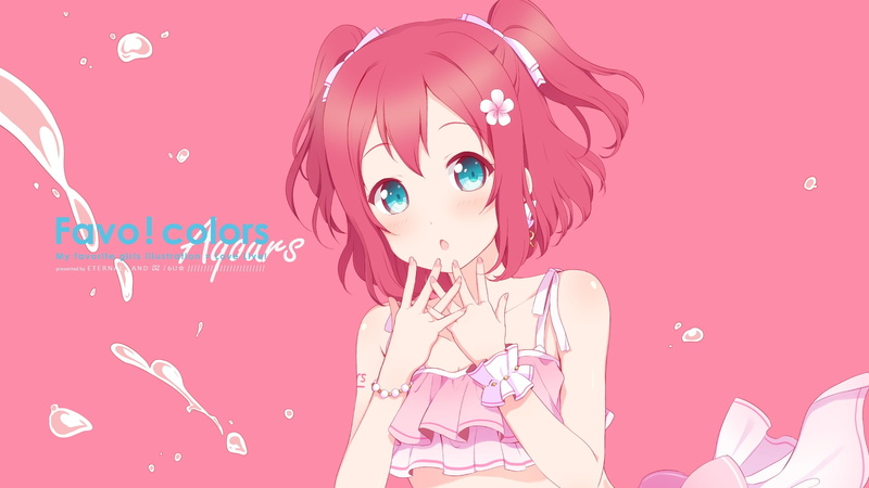 kurosawa, land), (eternal, love, ruby, pink, live!, swimsuit, 2K, wristwear, bikini, eyes, com, sunshine!!, twintails, 249123, red, aqua, hair, konachan