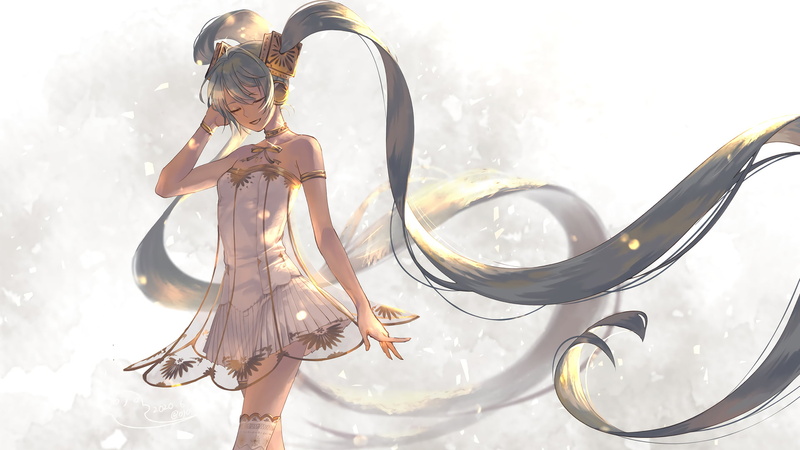 Hatsune Miku, long hair, choker, 1080P, wristwear