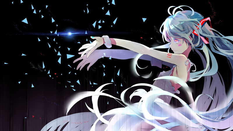 wristwear, eyes, longyuyi, twintails, bicolored, dress, hair, long, blue, 2K, miku, vocaloid, hatsune