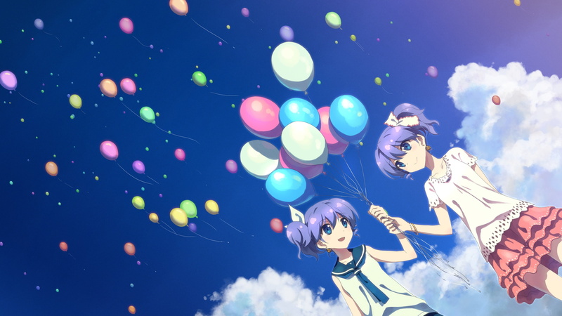 short, lady, max, sky, tatsuya, made, star, ponytail, seha, klatt, skirt, hair, wristwear, nina, twins, blue, 4K, girls, clouds, eyes, yuuki