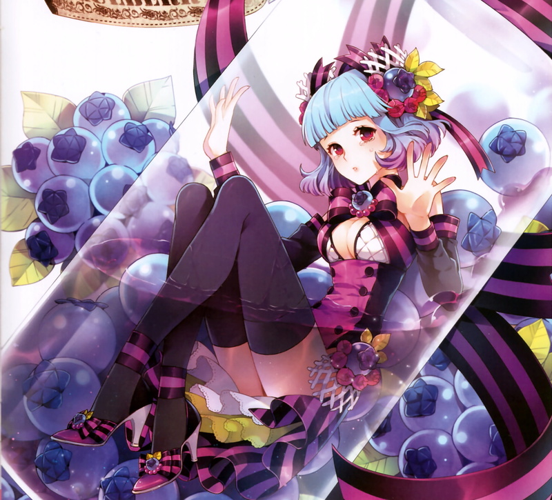 Original, Blueberry, bow (Clothing), Blue Hair, Original (Anime), High Heels, Jar, Short Hair, Girl, 1080P, Tears, Red Eyes, Blush, Thigh Highs, Anime
