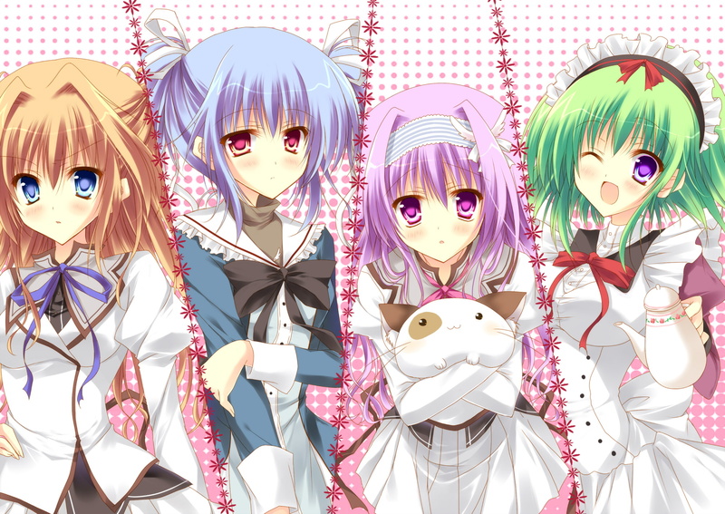 wink, sakuno, green, miu, airi, symphony, eyes, hair, blue, asakura, uryu, mashiroiro, purple, seifuku, satsu, amaha, 1080P, sena