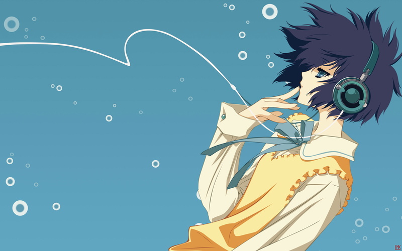 carnelian, headphones, blue, vector, miu, yatabe, bubbles, para sol, 2K