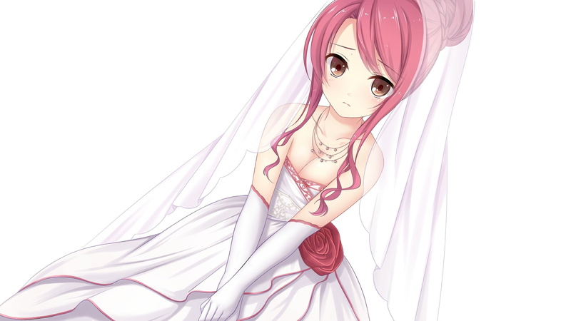 eyes, wedding, yuu, yuzu, game, red, koi, necklace, brown, hair, gloves, attire, house, kagura, sensou, aihara, otonari, sugar, 2K, long, elbow