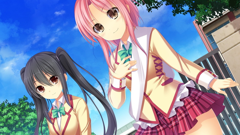 brown, long, hair, girls, kagura, 2K, seifuku, bow, pink, black, game, sugar, yuu, kujo, eyes, skirt, yuzu, house, aihara, twintails, sayuri