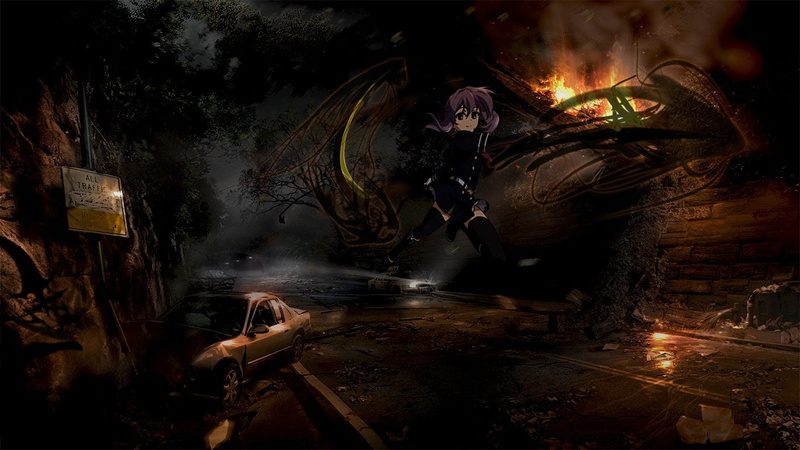 long exposure, tree, built structure, architecture, water, Seraph of the End, motion, outdoors, blurred motion, light trail, Shinoa Hīragi, Anime, real people