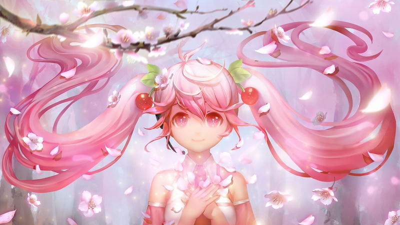 Sakura, spring, art, sakura, mike, Miku, orry lee, 1080P, anime