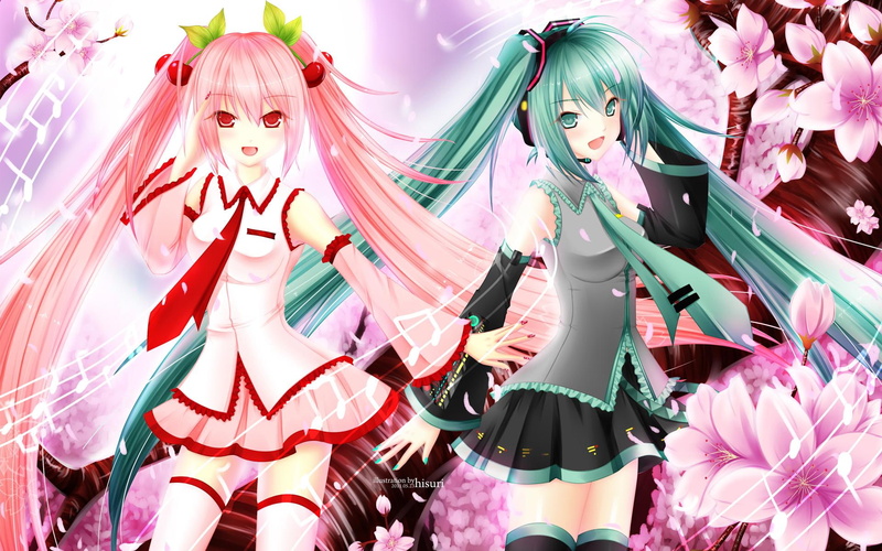 sakura miku, sing, 1080P, hatsune miku, cherry, cherry blossom, seasons, spring, pink, seaso, sakura, vocaloid, blue