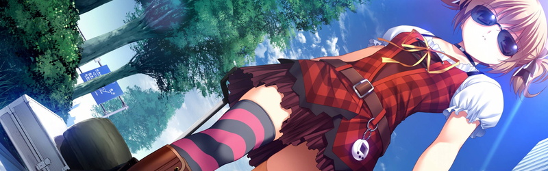 shades, Irisu Makina, nature, anime girls, sky, dual monitors, adult, 4K, activity, Grisaia no Kajitsu, motion, day, real people, casual clothing, panoramic