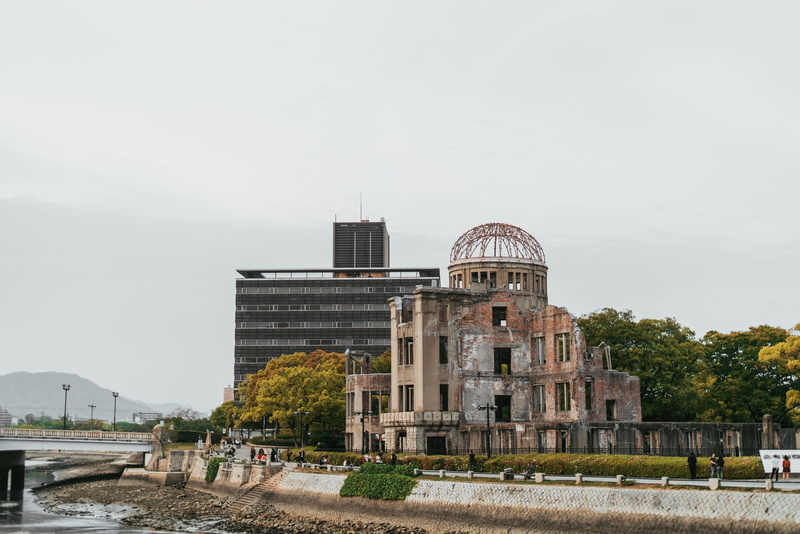 4K, japan, office building, concrete, nature, hiroshima, built structure, outdoors, travel destinations, person, tower, water, fort, sky, town, copy space