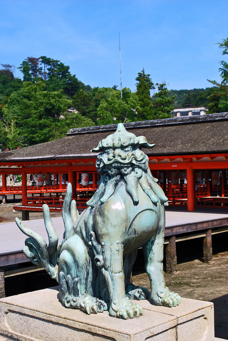 animal representation, day, architecture, place of worship, japan, representation, tree, sculpture, building, miyajimacho, built structure, art and craft
