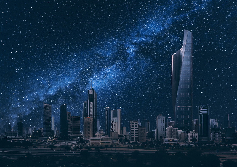 night, stars, buildings, sky, 1080P, city, kuwait