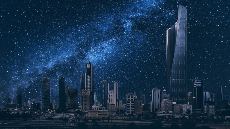 Kuwait, night, tower, stars, 1080P, city