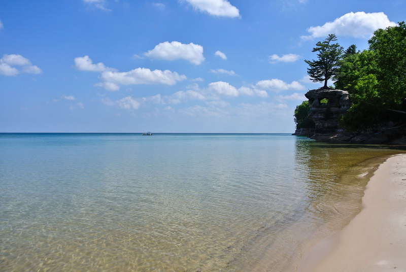 no people, land, calm, lake superior, day, chapel rock, scenics - nature, rocks, built structure, water, sea, michigan, outdoors, travel destinations, tranquility