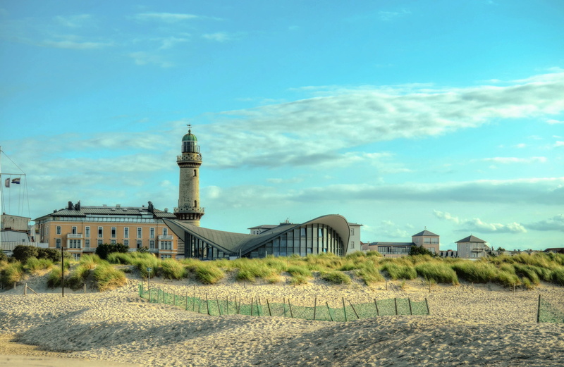grass, coast, warnemünde, rostock, spirituality, nature, beach, sea, cloud - sky, building, germany, land, belief, seaside resort, lighthouse, northern germany