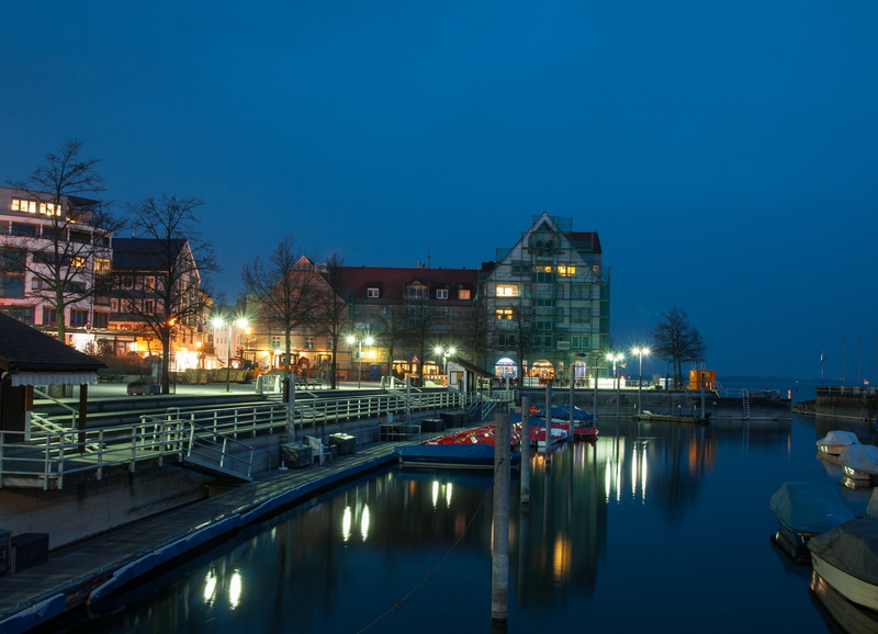 built structure, friedrichshafen, building exterior, connection, waterfront, reflection, night, darkness, transportation, ship, twilight, atmospheric, mirroring