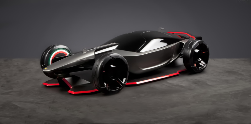 Ferrari Vision F900, tire, security, black color, formula one racing, sports car, racecar, technology, sports race, studio shot, red, 4K, silver, still life