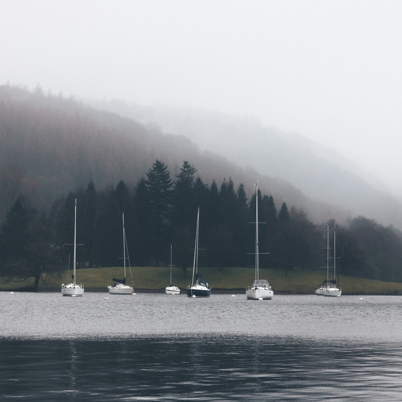 england, cumbria, fog, sailboat, water, lake, no people, windermere, nature, cloudy, uk, lakedistrict, explore, waterfront, moody, tranquility, transportation