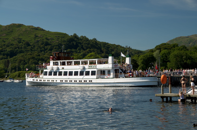 mountain, nautical vessel, cumbria, lake, tourism, water, england, nature, plant, group of people, sky, 4K, boat, day, ambleside, outdoors, building exterior