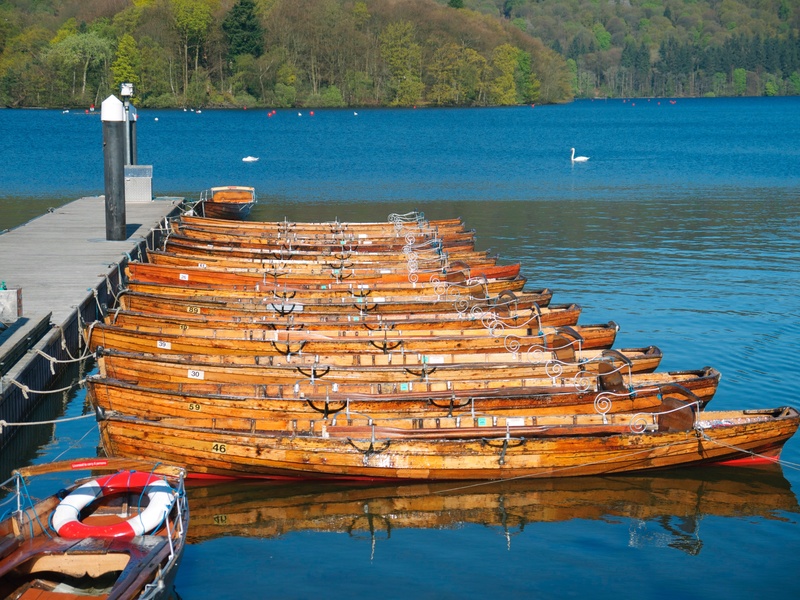 no people, water, tranquility, rowboat, wood - material, outdoors, beauty in nature, transportation, day, nautical vessel, moored, nature, windermere, winter
