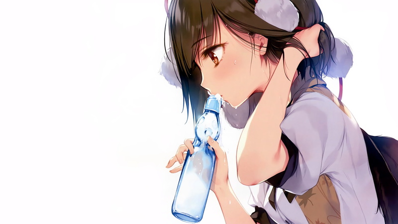 ke-ta, 1080P, Ramune, Shameimaru Aya, brunette, Touhou, bottles, anime girls