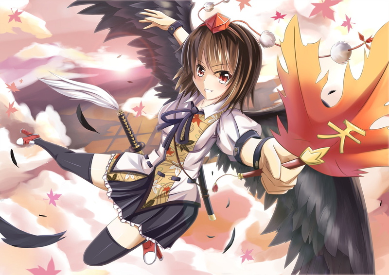 girls, anime, wings, shameimaru, anime girls, shameimaru aya, 2480x1754, touhou, aya, 1080P