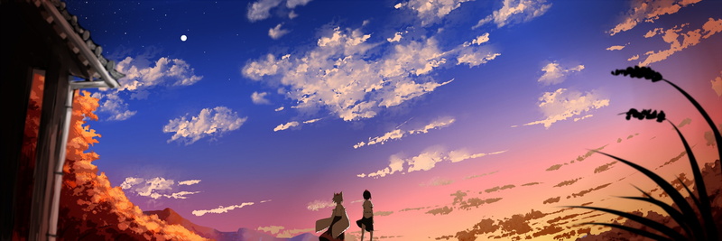 inubashiri, clouds, clothes, hd, anime, video, sunset, g, sunsets, nature, momiji, games, aya, 2K, japanese, Video Games, skyscapes, touhou, art, shameimaru
