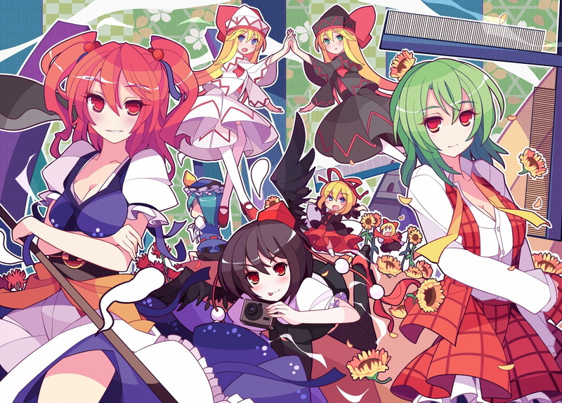 black, anime, anime girls, lily, lily black, medicine melancholy, girls, medicine, kazami yuuka, shameimaru aya, kazami, lily white, 1805x1295, onozuka komachi