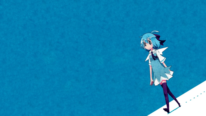 hd, cirno, cartoon/comic, white, 1080P, girl, touhou, dress, sleeveless, blue, character, anime