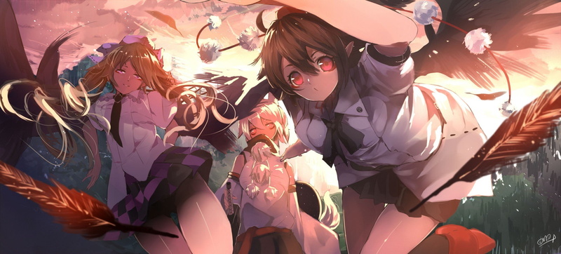 touhou, 1080P, Himekaidou Hatate, Inubashiri Momiji, Shameimaru Aya