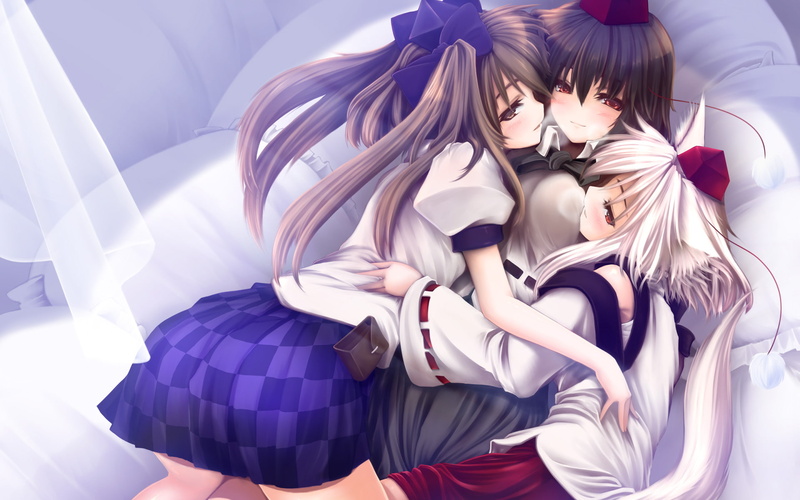 ears, tail, shameimaru, himekaidou, gizensha, aya, girls, 1080P, touhou, blush, animal, inubashiri, hatate, momiji, bed