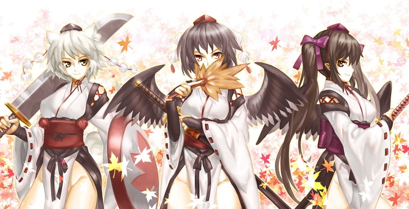 hair, bobomaster, sword, clothes, twintails, weapon, 1080P, nopan, hatate, touhou, animal, aya, ears, long, himekaidou, shameimaru, short, japanese, wings