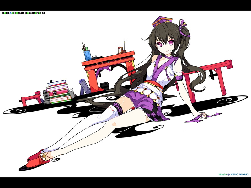 purple, 720P, black, thighhighs, ideolo, hair, eyes, touhou, hatate, book, himekaidou, hat