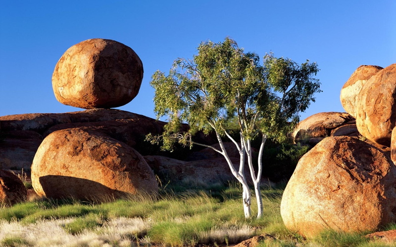 sunlight, rock - object, no people, tranquility, blue, growth, land, landscape, tranquil scene, day, rock, boulder - rock, outdoors, plant, sky, 1080P