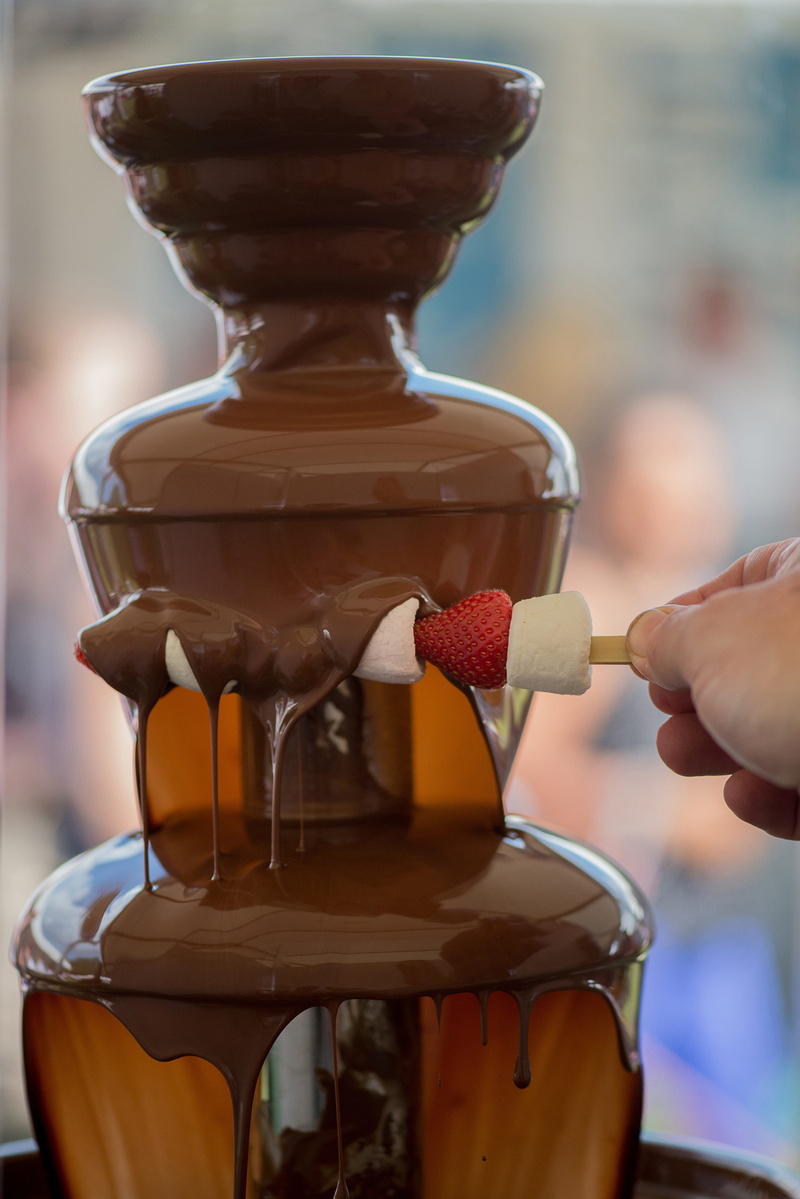 food, liquid, hand, candy, dessert, body part, Strawberry, Chocolate Fountain, marshmallow, childhood, fountain, 4K, colorful, fruit, real people, one person